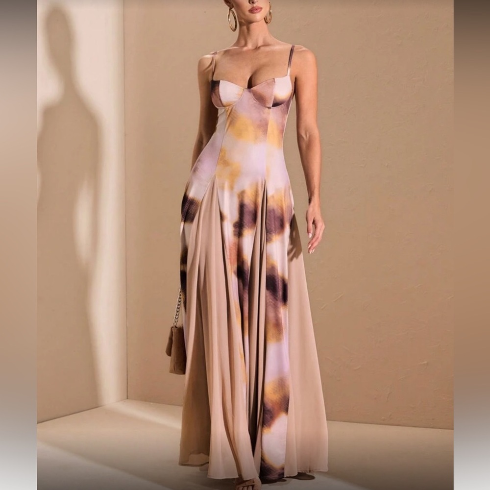 Women's Blush and Taupe Watercolor Maxi Dress